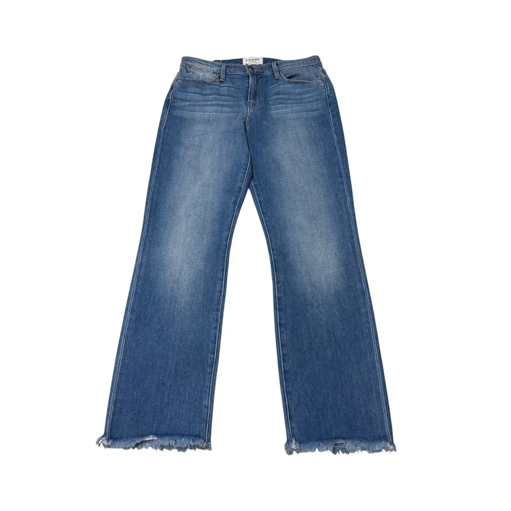 Frame Denim Le High Straight Jeans Opus Blue Raw Hem LHSTRB969 Womens Size 26X26